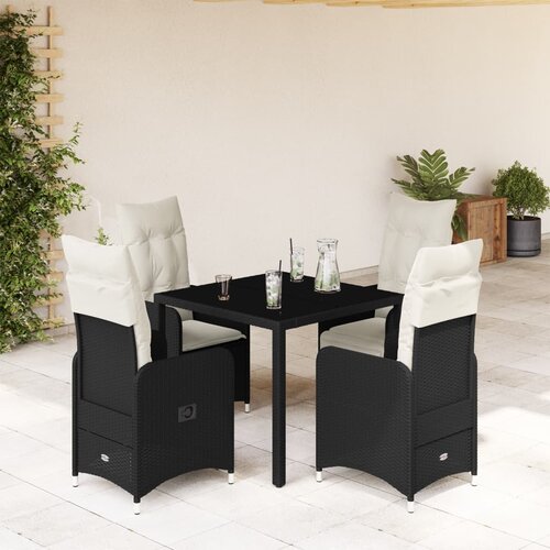 VidaXL 5-dijelni vrtni bistro set od poliratana s jastucima crni Slike