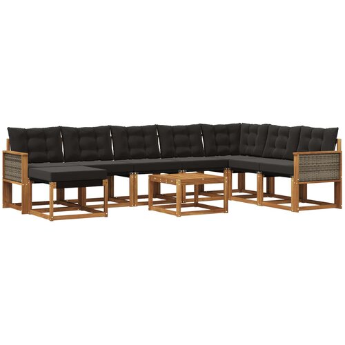vidaXL Zunanja garnitura za sedenje z blazino 9 pcs Naravna in črna, (5000280370) Cene