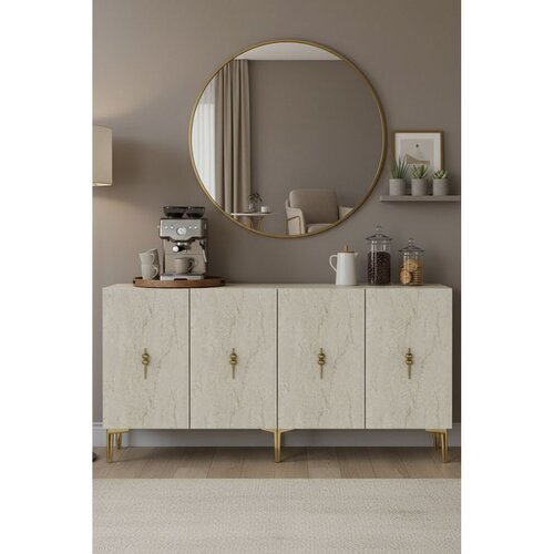 Hanah home komoda Salkım 150, 125 cm, bela / travertin / zlatna Cene