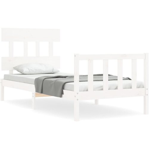 Maison Chic Posteljni okvir - Enojna postelja - Postelja za odrasle z vzglavjem bel trden les-J15702, (21762452) Slike