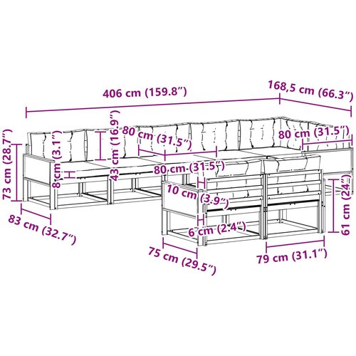  Set vanjskih sofa 8 kom. Prirodna i Svjetlosiva Slike