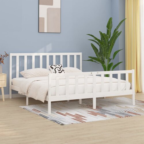 The Living Store Posteljni okvir bel iz trdnega lesa 200x200 cm - Posteljni Okvir, (21530198) Slike