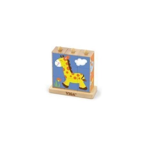 Viga Drvene kocke (puzle) s postoljem divlje životinje 9 kom Cene