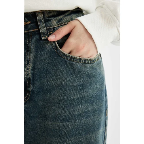 Defacto Straight Wide High Waist Long Jean Washed Trousers