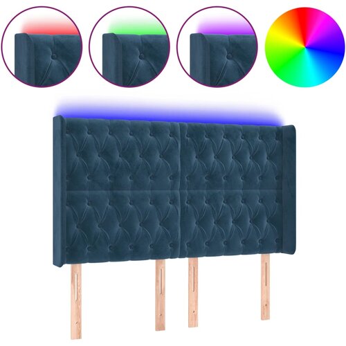 VidaXL LED posteljno vzglavje temno modro 163x16x118/128 cm žamet, (20951735) Slike