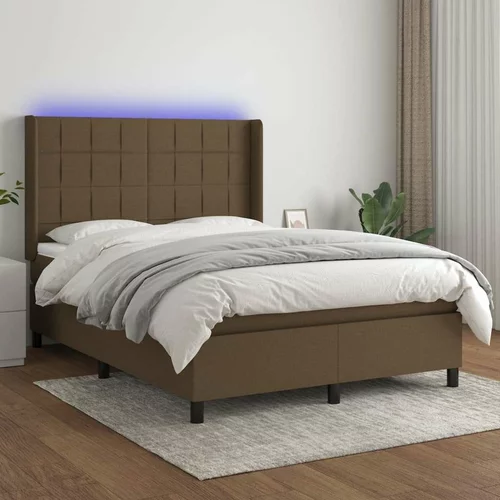  Krevet box spring s madracem LED tamnosmeđi 140x200 cm tkanina