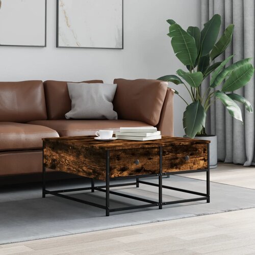 VidaXL Klubska mizica dimljeni hrast 80x80x40 cm inženirski les Slike