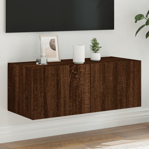 vidaXL Stenska TV omarica z LED lučkami rjavi hrast 80x35x31 cm Cene