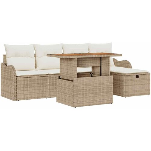 vidaXL Vrtna sedežna garnitura z blazino 6 pcs Bež poli ratan, (5000154608) Cene