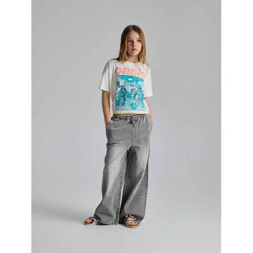 Reserved Super wide leg traperice - svijetlo siva Cene