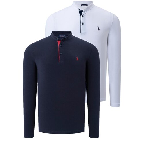 Dewberry DUO SET V4009 MENS SWEATSHIRT-WHITE-NAVY BLUE Cijene