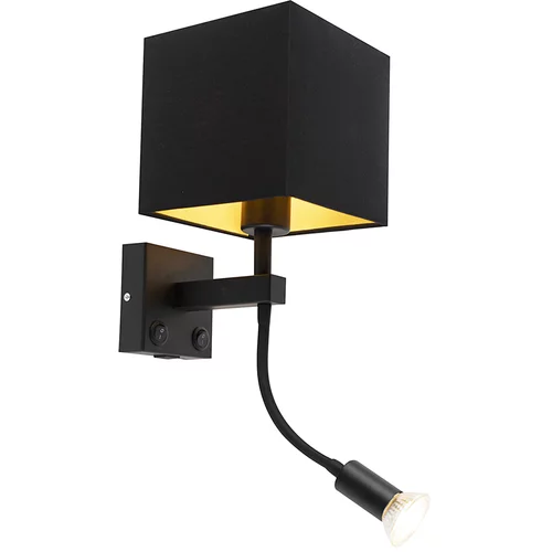 QAZQA Moderna stenska svetilka črna z USB in kvadratno črno senco - Zeno