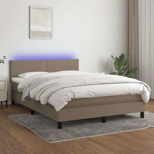  Krevet box spring s madracem LED smeđesivi 140x200 cm tkanina