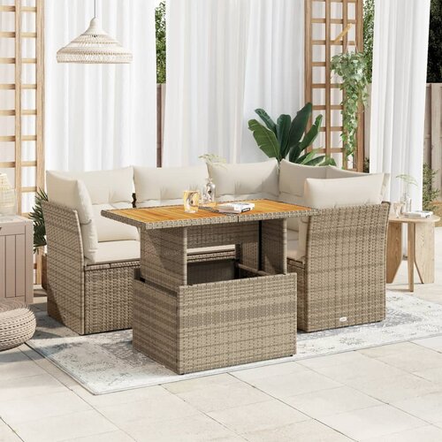 VidaXL 5-dijelni vrtni set sofa s jastucima bež od poliratana Slike