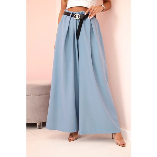 Kesi Włoski Pants with a belt and wide legs light denim Slike