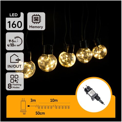 Aigostar LED spolja&scaron;nja dekorativna girlanda 160xLED/3,6W/230V 10m IP44 topla bela Cene