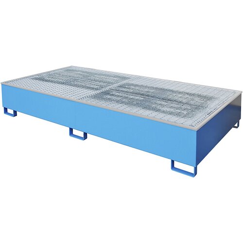 eurokraft pro Jeklena prestrezna kadica s PE-vstavkom, 1000 l, za 2 x IBC/KTC, DxŠxV 2662 x 1312 x 438 mm, modro lakirana Cene