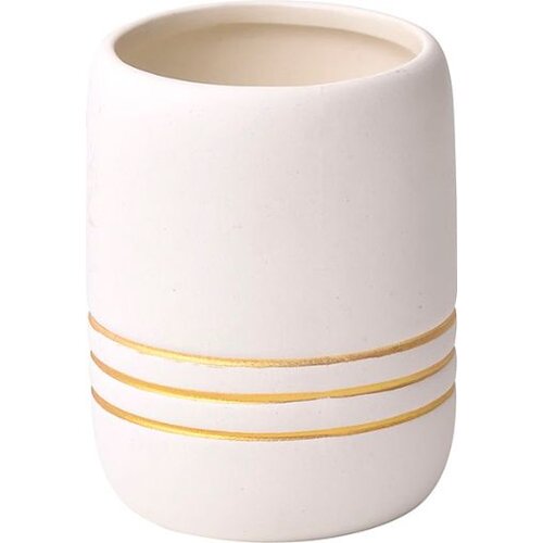 Tendance čaša gold stripes keramika, bela Cene
