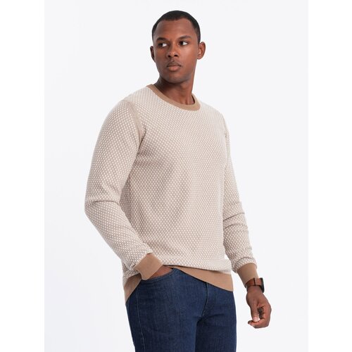 Ombre Men&amp;#039;s RELAXED FIT knitted sweater with patterns - light brown Slike
