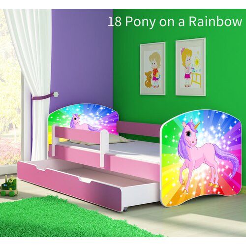  Dječji krevet ACMA s motivom, bočna roza + ladica 160x80 cm 18 Pony on a rainbow Cene