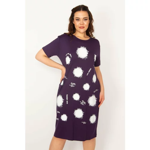 Şans Women's Plus Size Damson Front Printed Viscose Dress
