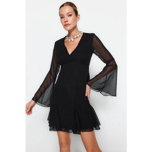 Trendyol Black Chiffon Drop-Back/Skater Elegant Evening Dress Slike