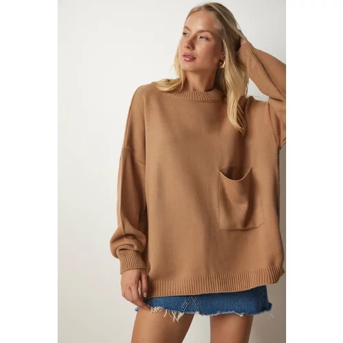 Happiness İstanbul Women's Biscuits, Pocket Detailed Basic Knitwear Sweater