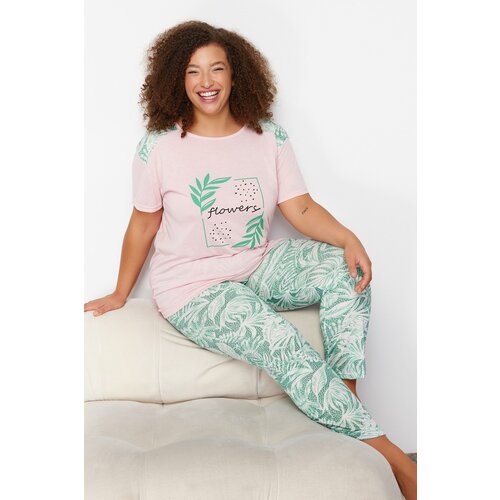 Trendyol Curve Green Floral Pattern Knitted Pajamas Set Slike