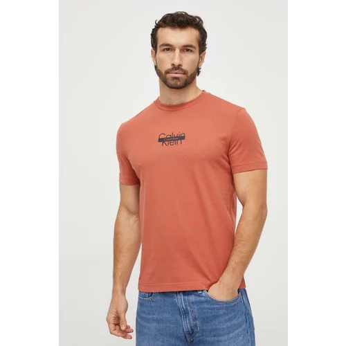 Calvin Klein Bombažna kratka majica moški, oranžna barva