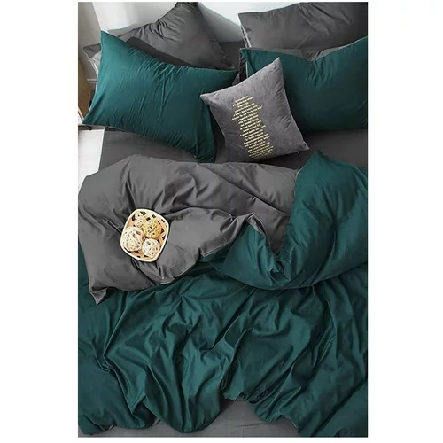 Mila Home Temno zeleno-siva bombažna podaljšana posteljnina z rjuho 160x220 cm - Mila Home