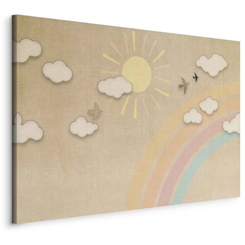  Slika - Holiday Sky - Sunny Day with a Rainbow and Flying Birds 90x60 Na talijanskom platnu Cijene