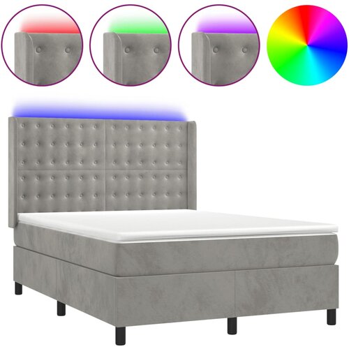 Maison Chic Box spring postelja - Vzmetna postelja z vzmetnico LED sv. siva 140x190 cm žamet SL2932, (21902291) Cene
