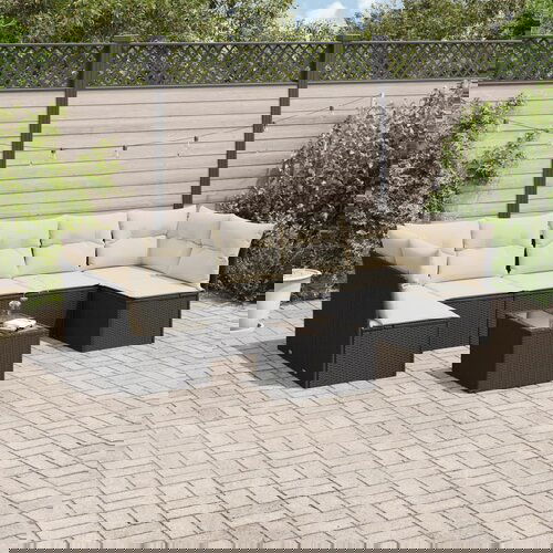  The Living Store Vrtna sedežna garnitura 8-delna z blazinami črn poli ratan - Vrtna Sedežna Garniture, (21460488) Cene