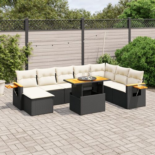 VidaXL 9-dijelni set vrtnih sofa s jastucima crni od poliratana Slike
