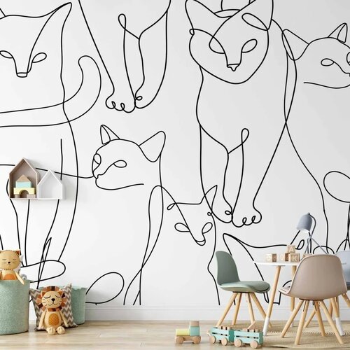  Foto tapeta - Cat lineart - minimalist sketches of black cats on white background 400x280 Vodootporna Cene