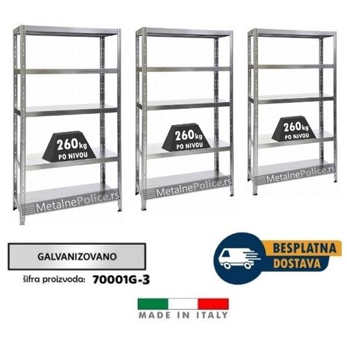  Komplet od 3 police metal-metal 234x120x50, 5x260kg – Dimenzije kompleta 234x360x50cm Cene