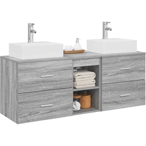  Set ormarića za kupaonicu 3 kom. Siva Sonoma 129 x 41 x 79,5 cm Slike