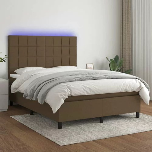  Box spring postelja z vzmetnico LED temno rjava 140x200cm blago, (20900294)