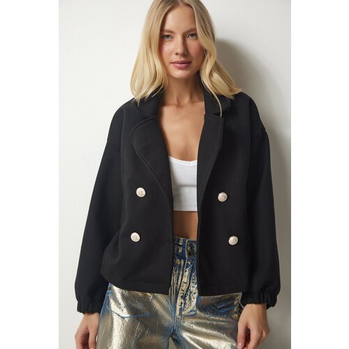  Women&amp;#039;s Black Metal-Button Stamp Jacket Slike