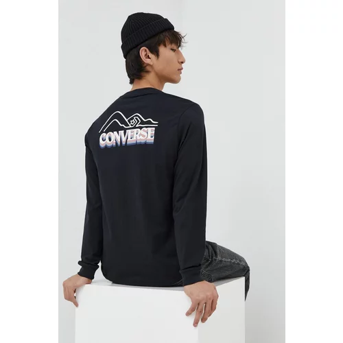 Converse Bombažna majica z dolgimi rokavi črna barva
