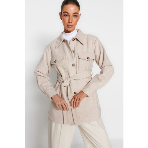 Trendyol Stone Belted Stamped Jacket Coat Slike