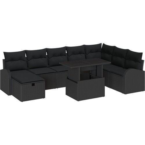 vidaXL 9-delni vrtni kavč set z blazinami Črn poli ratan, (22092510) Cene