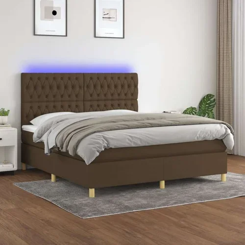  Box spring postelja z vzmetnico LED temno rjava 160x200cm blago, (20893377)