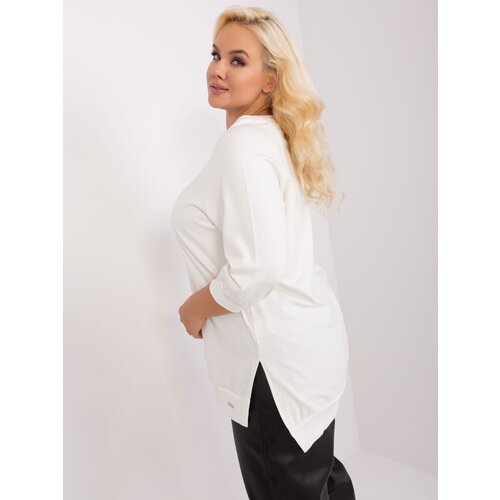 Fashion Hunters Ecru plus size blouse with inscription Slike