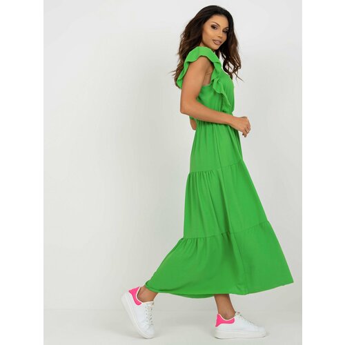 Fashion Hunters Light green dress with ruffle for the summer Slike