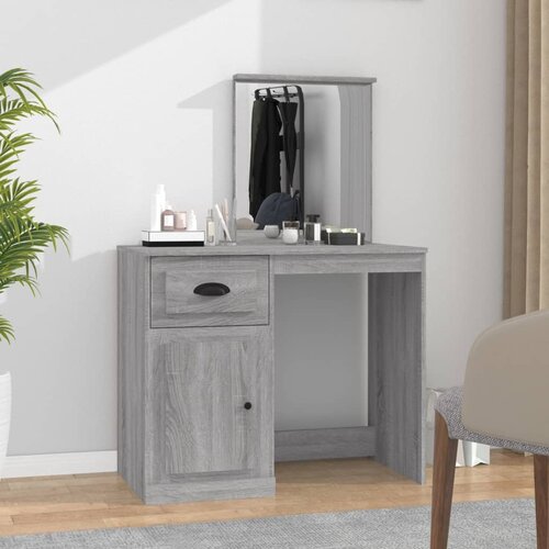 vidaXL Toaletna mizica z ogledalom siva sonoma 90x50x132,5 cm inž. les Cene