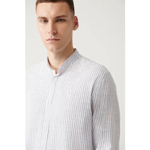 Avva Men's White Striped Big Collar Shirt