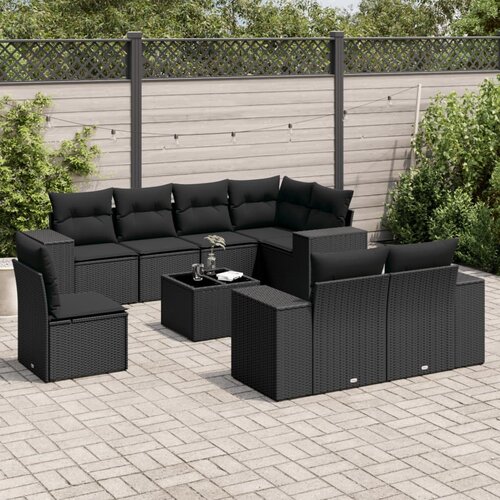 vidaXL 9-dijelni set vrtnih sofa s jastucima crni od poliratana Cijene