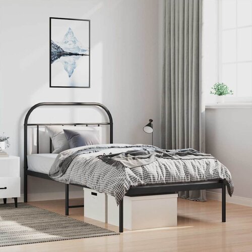 Metalni okvir za krevet s uzglavljem crni 100x200 cm Slike