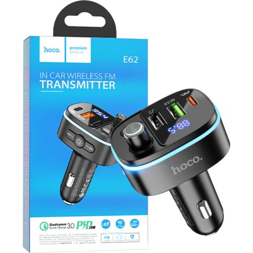 Hoco E62 brzi FM predajnik, auto punjač, ​​Bluetooth v5.0, 3xUSB, crni Cijene